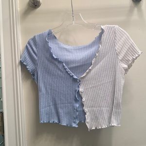 Baby Blue and White Button Down Two Tone Crop Top